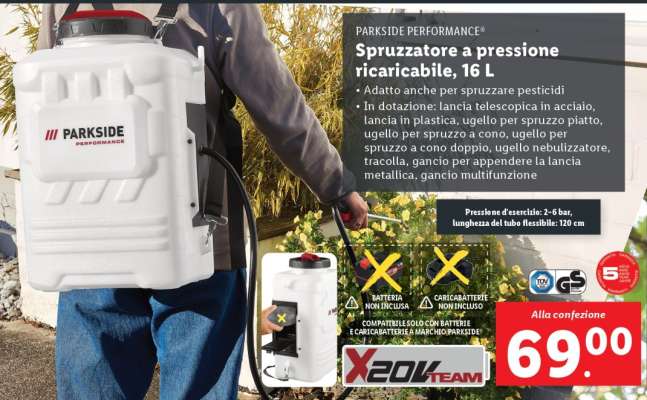 PARKSIDE PERFORMANCE® Spruzzatore a pressione ricaricabile, 16 L