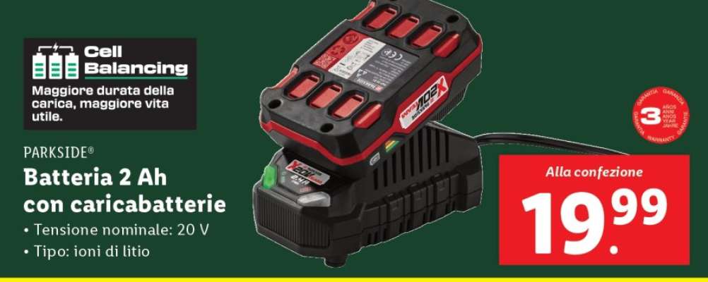 PARKSIDE Batteria 2 Ah con caricabatterie