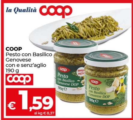 COOP Pesto con Basilico Genovese con e senz'aglio 190 g