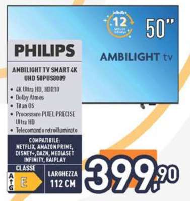 PHILIPS Ambilight TV Smart 4K UHD 50PUS8009