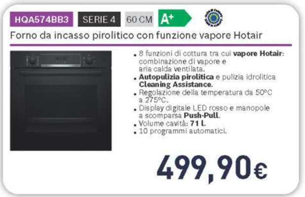 Forno da incasso pirolitico con funzione vapore Hotair