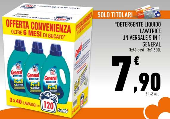 DETERGENTE LIQUIDO LAVATRICE UNIVERSALE 5 IN 1 GENERAL