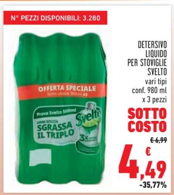 DETERSIVO LIQUIDO PER STOVIGLIE SVELTO