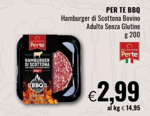 PER TE BBQ Hamburger di Scottona Bovino Adulto Senza Glutine