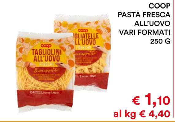 COOP PASTA FRESCA ALL’UOVO VARI FORMATI 250 G