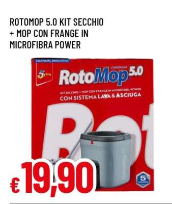 ROTOMOP 5.0 KIT SECCHIO + MOP CON FRANGE IN MICROFIBRA POWER