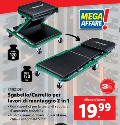 PARKSIDE Sgabello/Carrello per lavori di montaggio 2 in 1