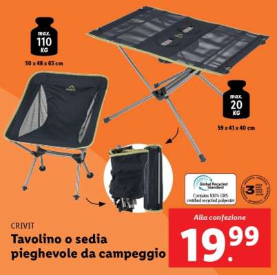 CRIVIT Tavolino o sedia pieghevole da campeggio