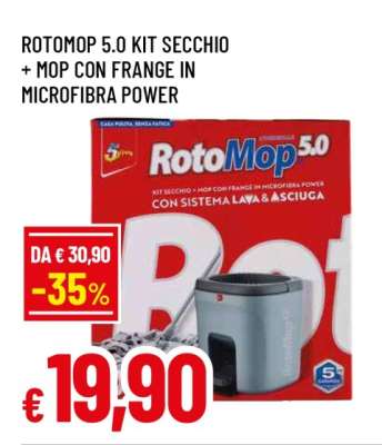 ROTOMOP 5.0 KIT SECCHIO + MOP CON FRANGE IN MICROFIBRA POWER