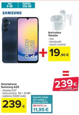 Smartphone Samsung A25 + Auricolare Tekside