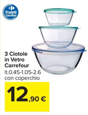 3 Ciotole in Vetro Carrefour