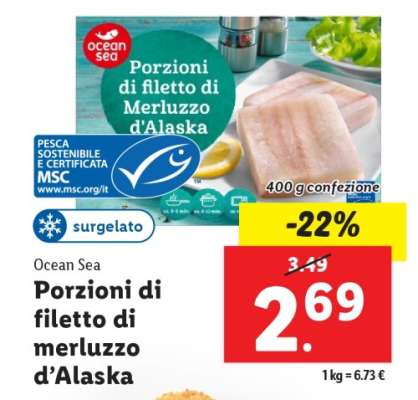 Porzioni di filetto di merluzzo d'Alaska