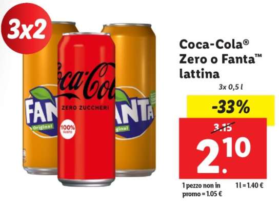 Coca-Cola Zero o Fanta lattina