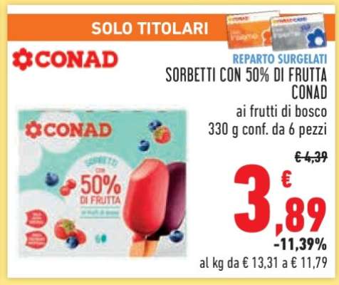 SORBETTI CON 50% DI FRUTTA CONAD