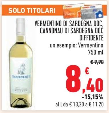 VERMENTINO DI SARDEGNA DOC, CANNONAU DI SARDEGNA DOC DIFFIDENTE