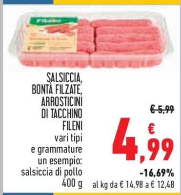Salsiccia, Bontà Filzate, Arrosticini di Tacchino Fileni