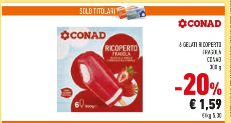 6 GELATI RICOPERTO FRAGOLA CONAD