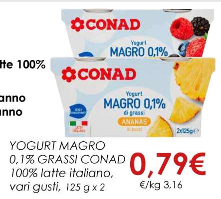YOGURT MAGRO 0,1% GRASSI CONAD