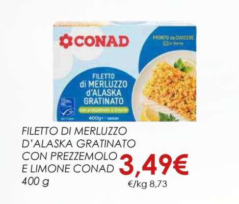 FILETTO DI MERLUZZO D’ALASKA GRATINATO CON PREZZEMOLO E LIMONE CONAD
