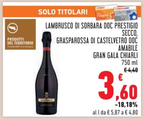 LAMBRUSCO DI SORBARA DOC PRESTIGIO SECCO, GRASPAROSSA DI CASTELVETRO DOC AMABILE GRAN GALA CHIARLI
