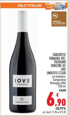 SANGIOVESE ROMAGNA DOC, TREBBIANO RUBICONE IGT IOVE UMBERTO CESARI