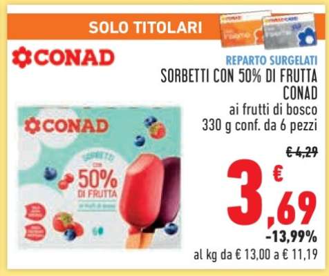SORBETTI CON 50% DI FRUTTA CONAD