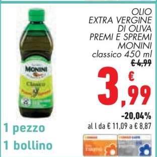 OLIO EXTRA VERGINE DI OLIVA PREMI E SPREMI MONINI classico 450 ml