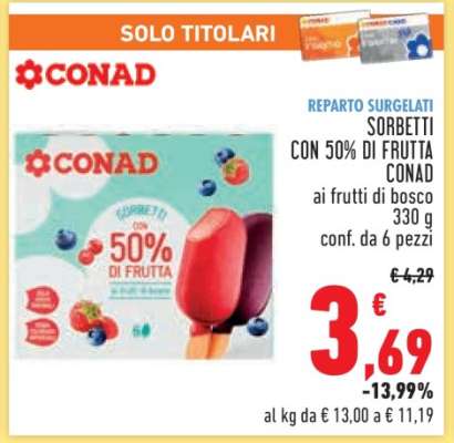 SORBETTI CON 50% DI FRUTTA CONAD