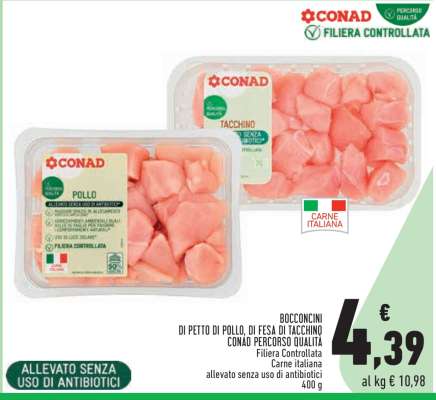 Bocconcini di petto di pollo, di fesa di tacchino