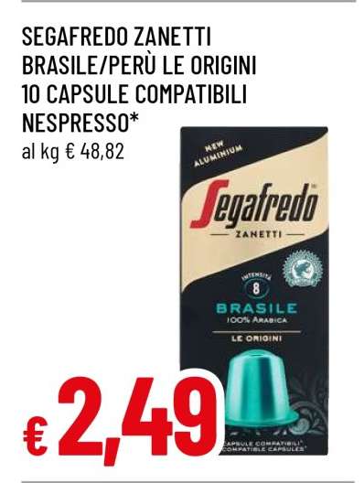SEGAFREDO ZANETTI BRASILE/PERÙ LE ORIGINI 10 CAPSULE COMPATIBILI NESPRESSO