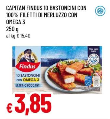 CAPITAN FINDUS 10 BASTONCINI CON 100% FILETTI DI MERLUZZO CON OMEGA 3
