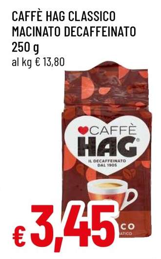 CAFFÈ HAG CLASSICO MACINATO DECAFFEINATO