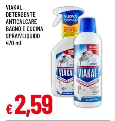 Viakal Detergente Anticalcare Bagno e Cucina Spray/Liquido