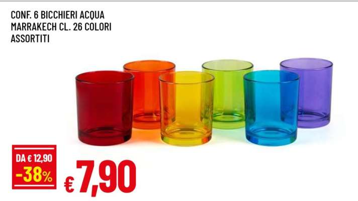 Conf. 6 Bicchieri Acqua Marrakech Cl. 26 Colori Assortiti