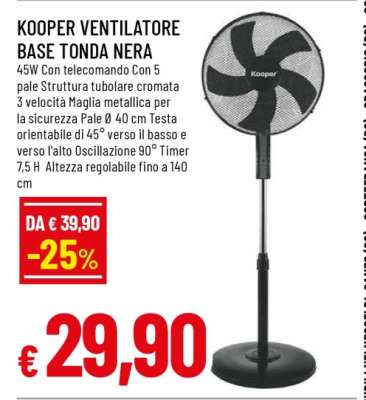 KOOPER VENTILATORE BASE TONDA NERA