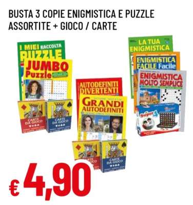 Busta 3 Copie Enigmistica e Puzzle Assortite + Gioco / Carte