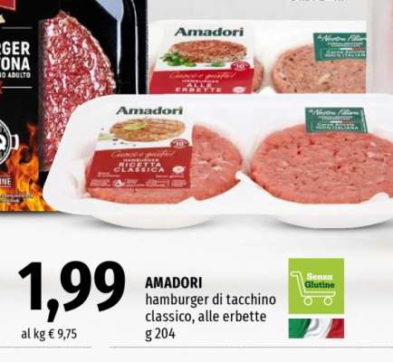 AMADORI hamburger di tacchino classico, alle erbette