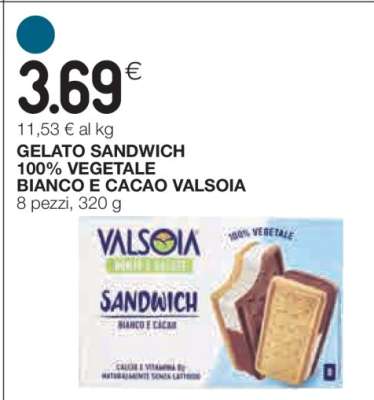 GELATO SANDWICH 100% VEGETALE BIANCO E CACAO VALSOIA