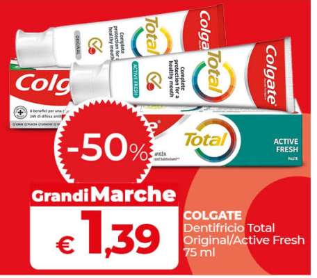COLGATE Dentifricio Total Original/Active Fresh 75 ml