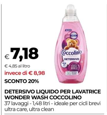 DETERSIVO LIQUIDO PER LAVATRICE WONDER WASH COCCOLINO