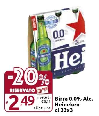 Birra 0.0% Alc. Heineken cl 33x3