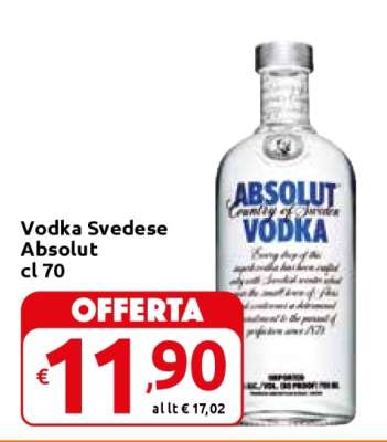 Vodka Svedese Absolut cl 70