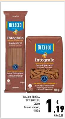 PASTA DI SEMOLA INTEGRALE DE CECCO