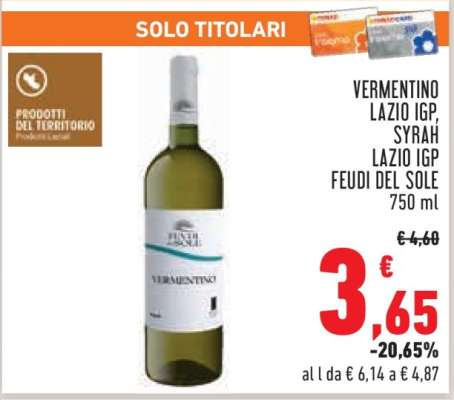 VERMENTINO LAZIO IGP, SYRAH LAZIO IGP FEUDI DEL SOLE