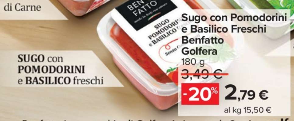 Sugo con Pomodorini e Basilico Freschi Benfatto Golfera