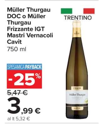 Müller Thurgau DOC o Müller Thurgau Frizzante IGT Mastri Vernacoli Cavit