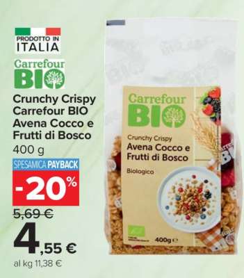 Crunchy Crispy Carrefour BIO Avena Cocco e Frutti di Bosco