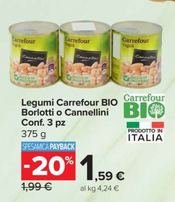 Legumi Carrefour BIO Borlotti o Cannellini Conf. 3 pz