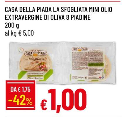 CASA DELLA PIADA LA SFOGLIATA MINI OLIO EXTRAVERGINE DI OLIVA 8 PIADINE