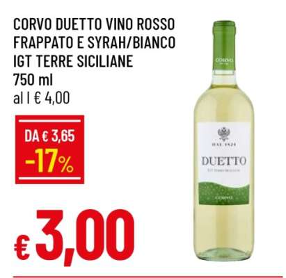 CORVO DUETTO VINO ROSSO FRAPPATO E SYRAH/BIANCO IGT TERRE SICILIANE